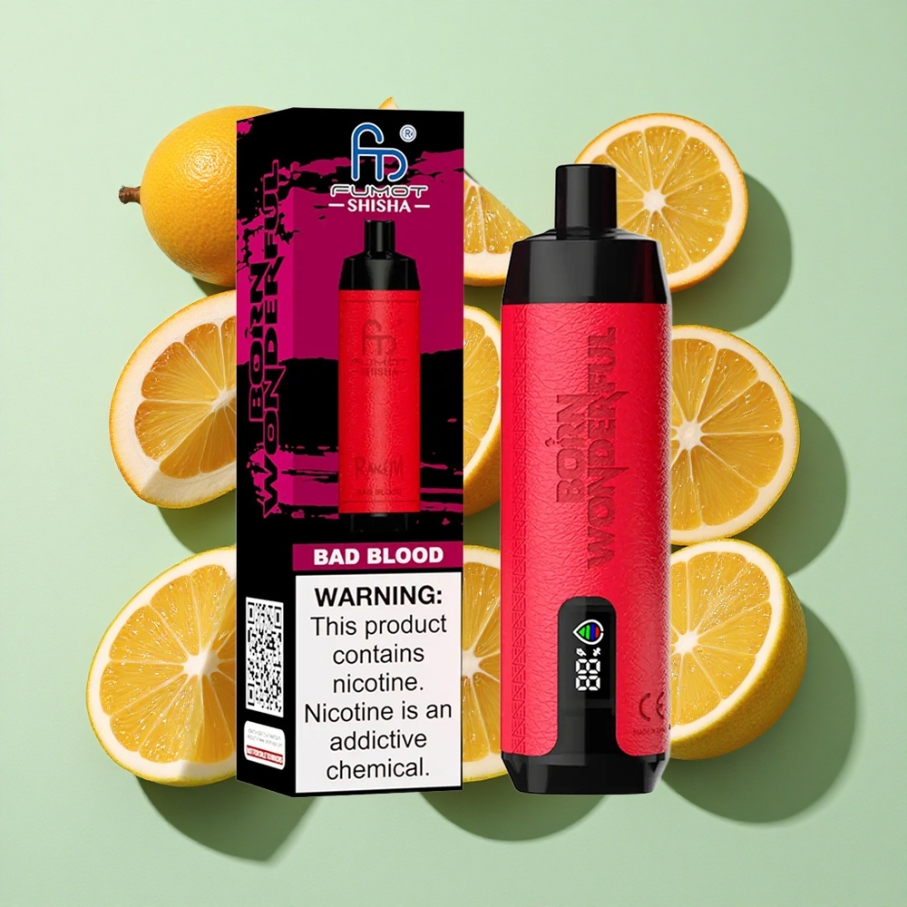 RandM Fumot Shisha 10000 Puffs Bad Blood (Dårlig Blod) engros Norge Type-C Port (Type-C Port)