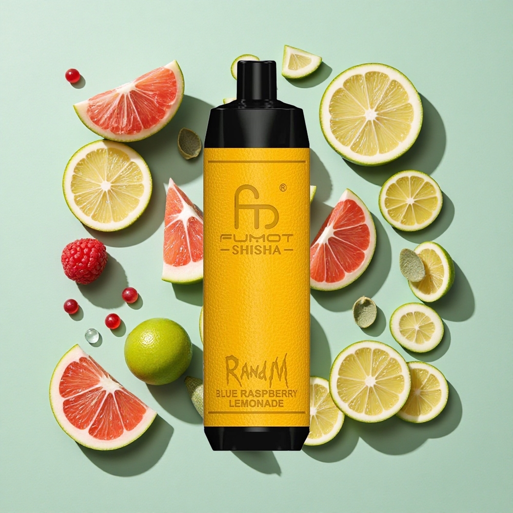 RandM Fumot Shisha 10000 Puffs Blå Bringebær Lemonade Engangs Vape 18ml engros Norge Type-C Port