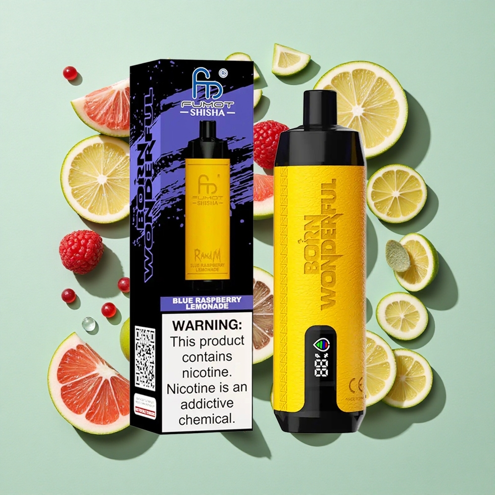 RandM Fumot Shisha 10000 Puffs Blå Bringebær Lemonade Engangs Vape 18ml engros Norge Type-C Port