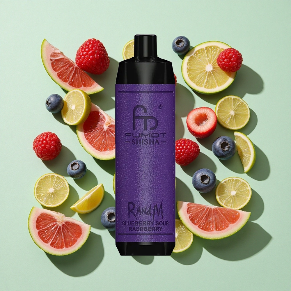 RandM Fumot Shisha 10000 Puffs Blåbær Sur Bringebær Engangs Vape 18ml engros Norge Type-C Port