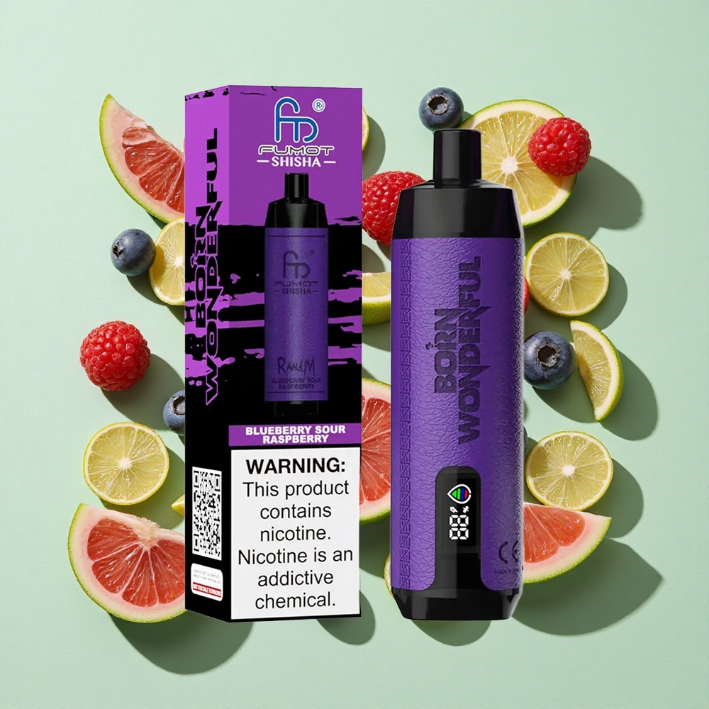 RandM Fumot Shisha 10000 Puffs Blåbær Sur Bringebær Engangs Vape 18ml engros Norge Type-C Port