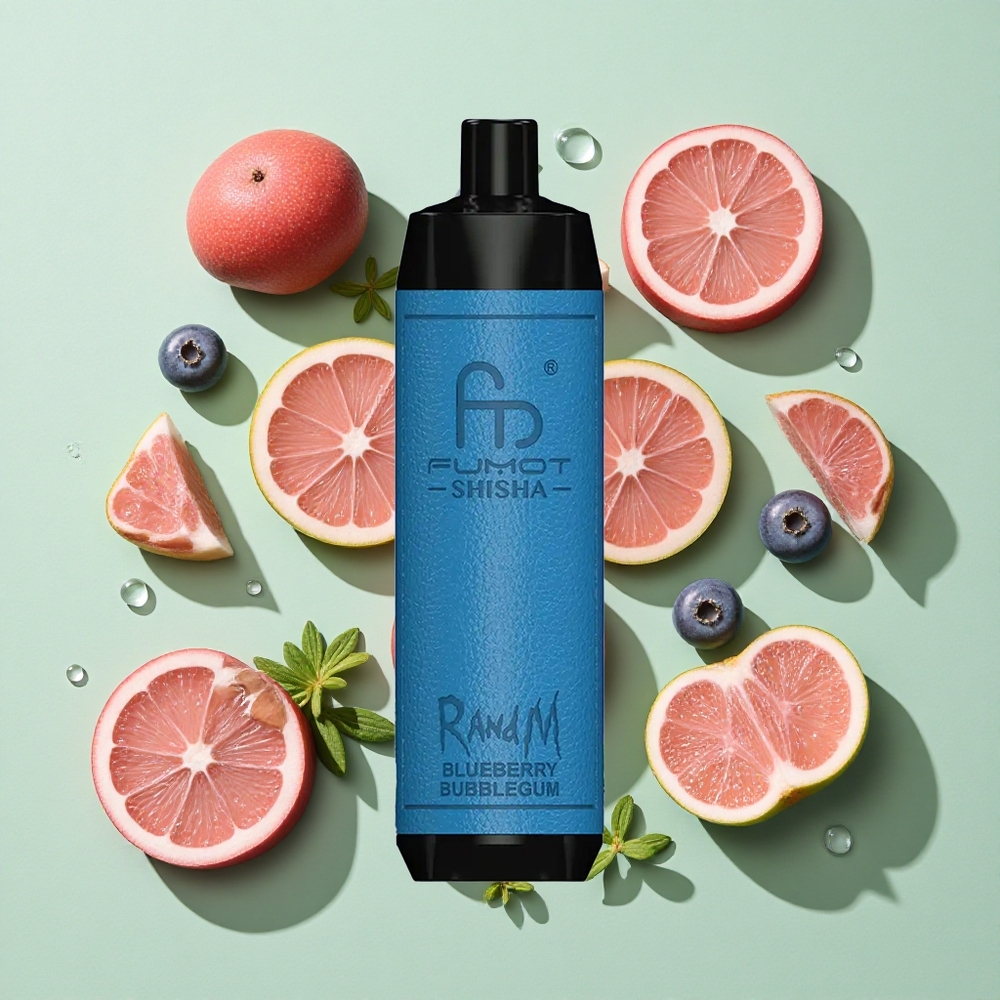 RandM Fumot Shisha 10000 Puffs Blåbær Tyggegummi engros Norge LED-Indikator Type-C Port