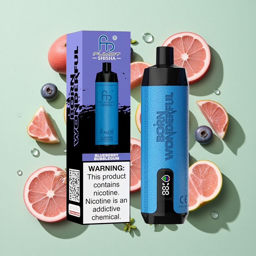 RandM Fumot Shisha 10000 Puffs Blåbær Tyggegummi engros Norge LED-Indikator Type-C Port