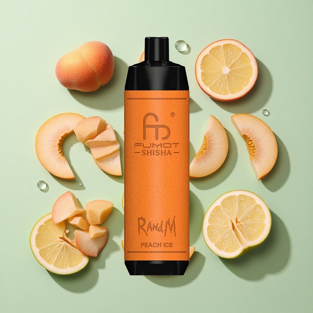 RandM Fumot Shisha 10000 Puffs Fersken Is engros Norge LED Indikator Type-C Port