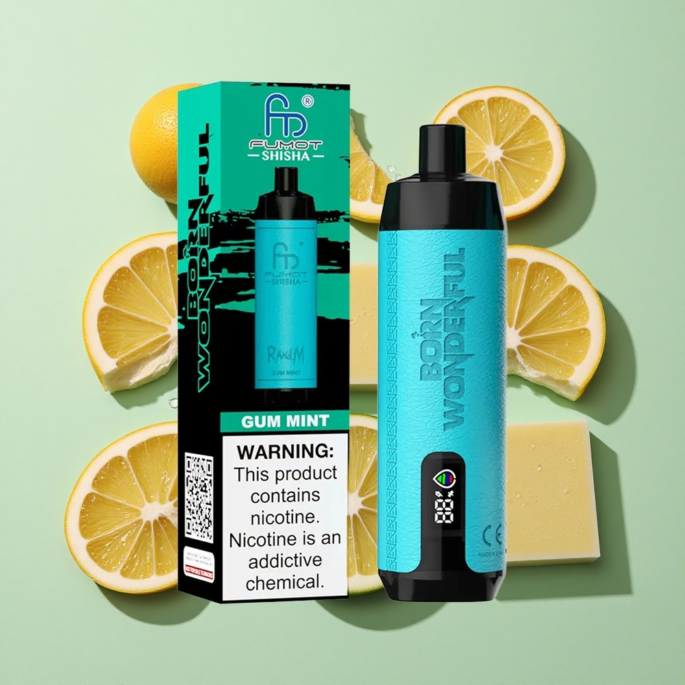 RandM Fumot Shisha 10000 Puffs Gummi Mynte Engros Norge Type-C Port 18ml Prefilled