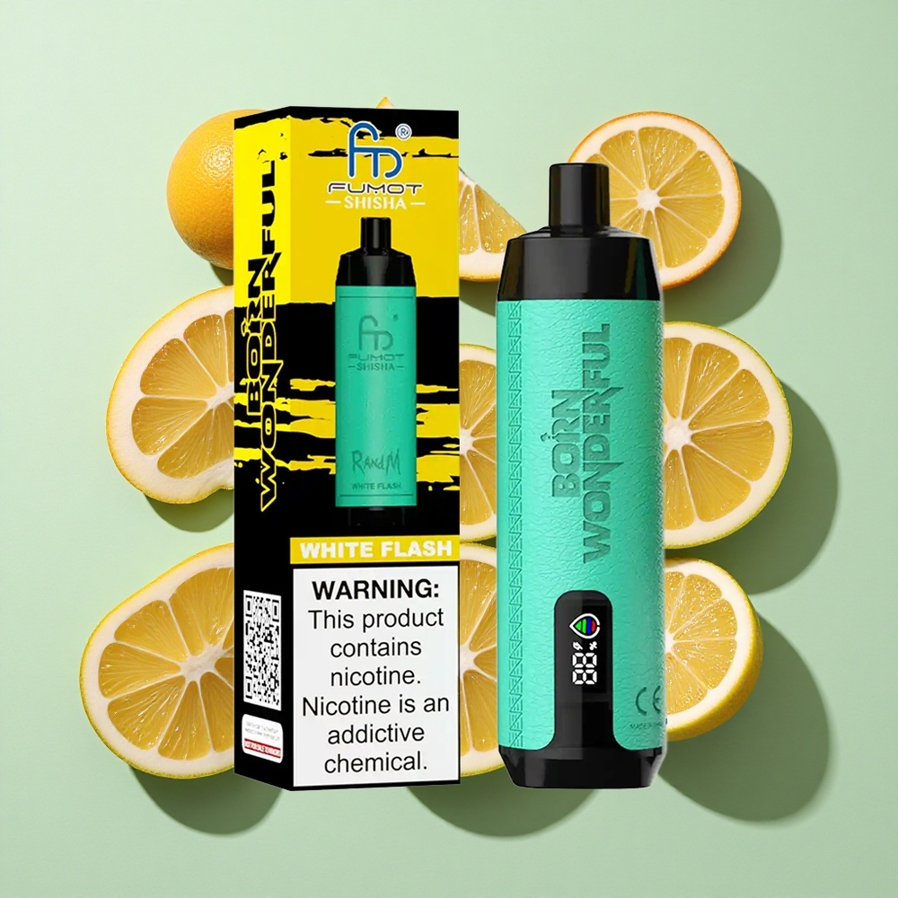 RandM Fumot Shisha 10000 Puffs Hvit Blits engros Norge LED-Indikator Type-C Port