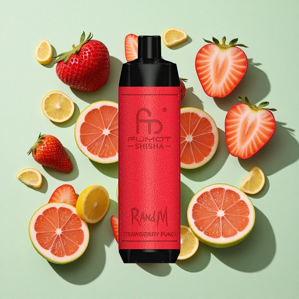 RandM Fumot Shisha 10000 Puffs Jordbær Punch engros Norge 18ml Fylt E-væske 850 mAh Batteri