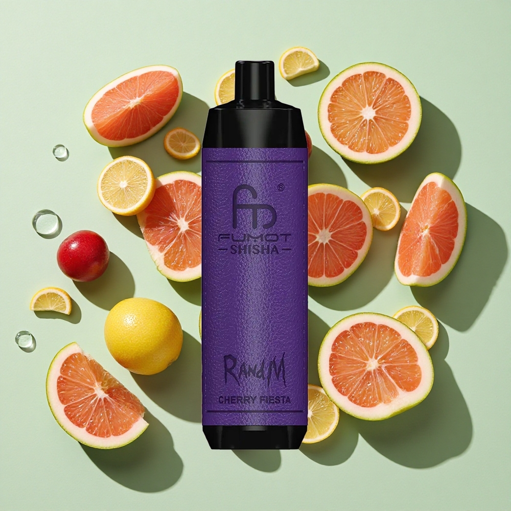 RandM Fumot Shisha 10000 Puffs Kirsebær Fiesta engros Norge Type-C Port 18ml Prefilled