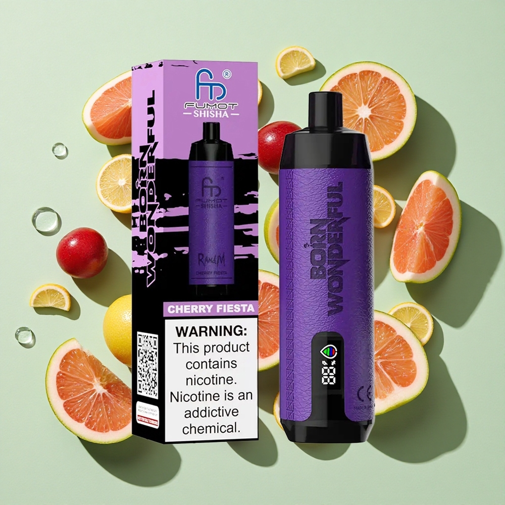 RandM Fumot Shisha 10000 Puffs Kirsebær Fiesta engros Norge Type-C Port 18ml Prefilled