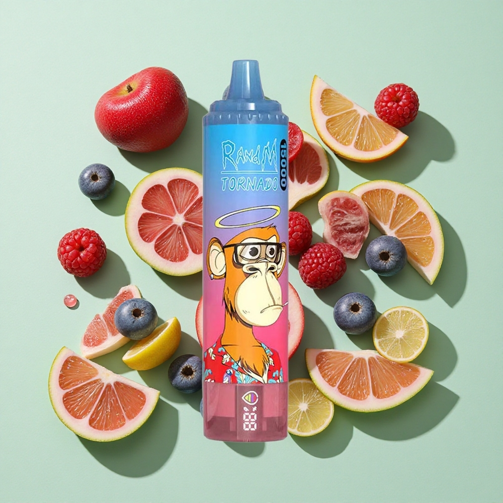 RandM Fumot Tornado 15000 Puffs Blå Bringebær & Kirsebær engros Norge 25ml LCD