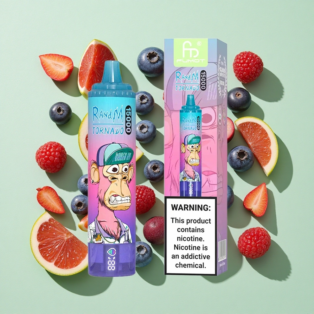RandM Fumot Tornado 15000 Puffs Blåbær Bringebær engros Norge 25ml LCD