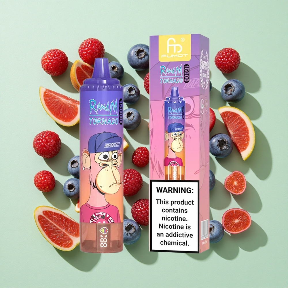 RandM Fumot Tornado 15000 Puffs Blåbær Kirsebær Tyttebær engros Norge 25ml Type-C