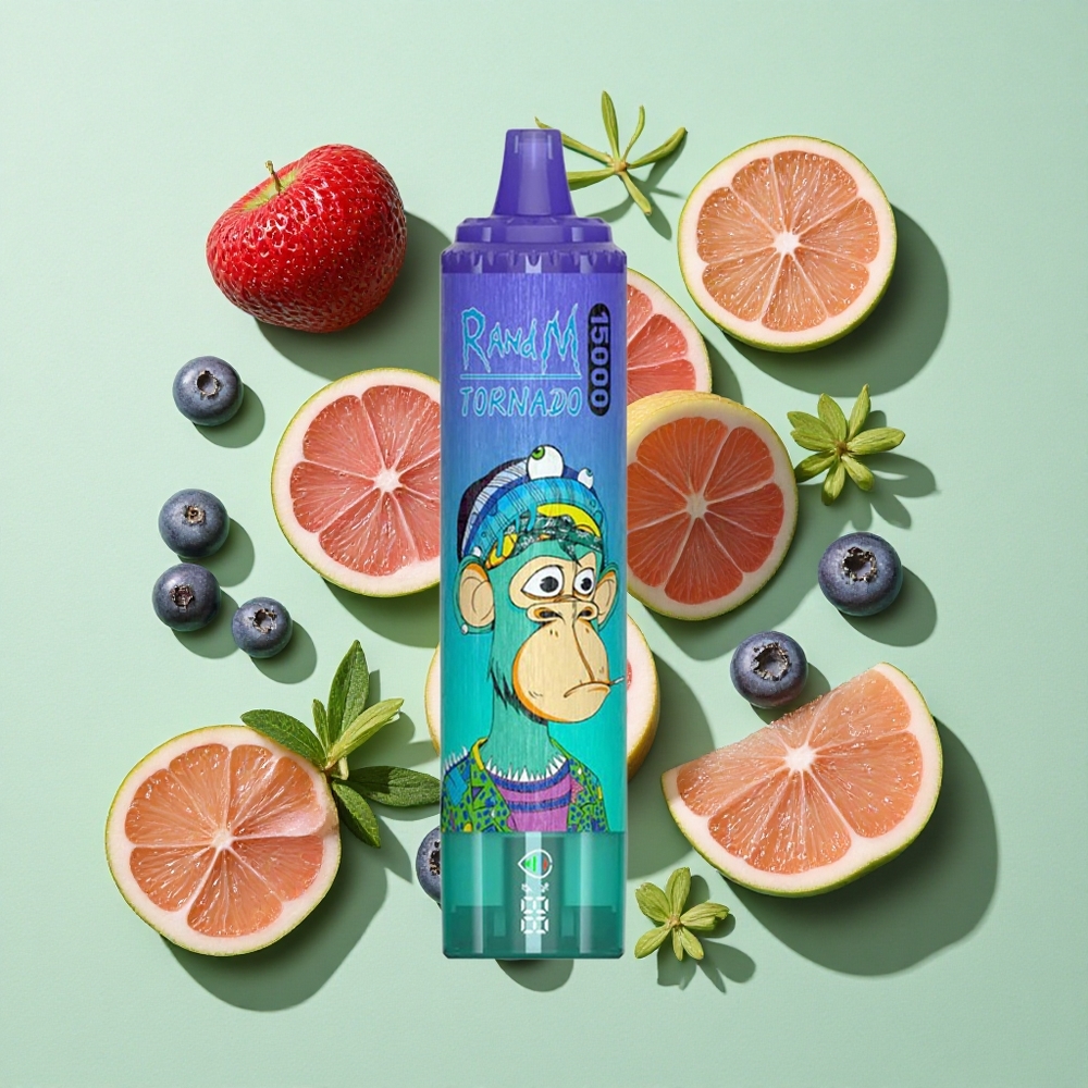 RandM Fumot Tornado 15000 Puffs Blåbær På Is Engangs Vape 25ml engros Norge LCD Skjerm