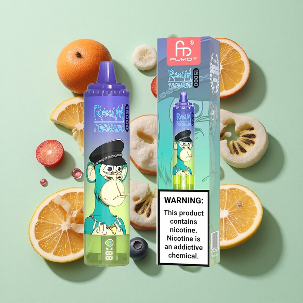 RandM Fumot Tornado 15000 Puffs Blåbær Tyggegummi engros Norge 25ml LCD