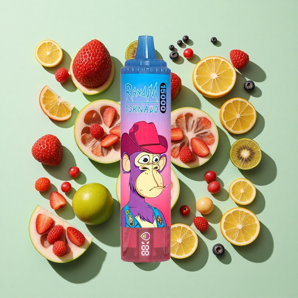 RandM Fumot Tornado 15000 Puffs Blandede Bær Engangs Vape 25ml engros Norge LCD Skjerm