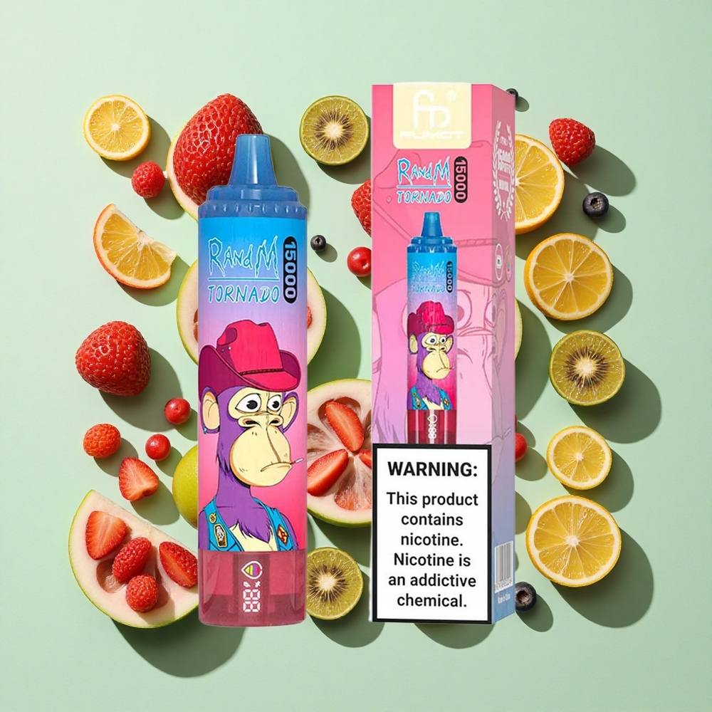 RandM Fumot Tornado 15000 Puffs Blandede Bær Engangs Vape 25ml engros Norge LCD Skjerm