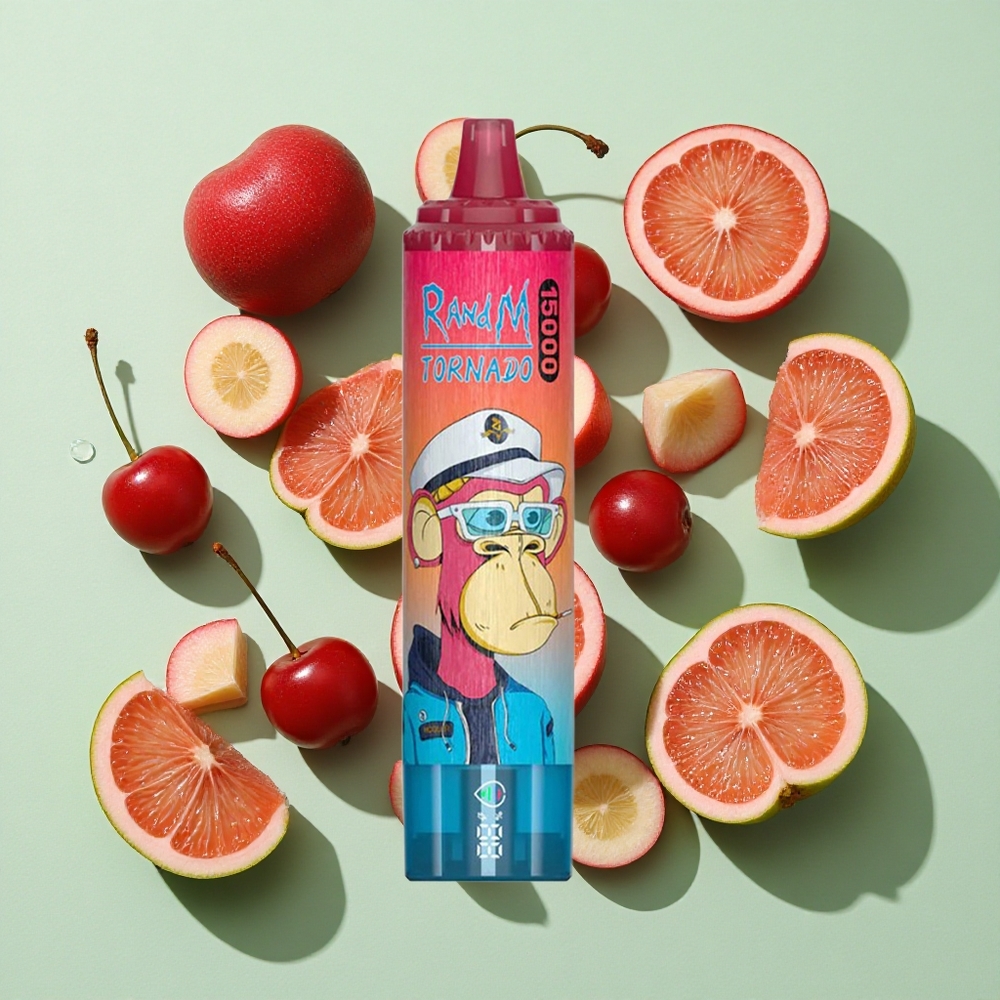 RandM Fumot Tornado 15000 Puffs Engangs Vape Kirsebær engros Norge 25ml LCD Skjerm