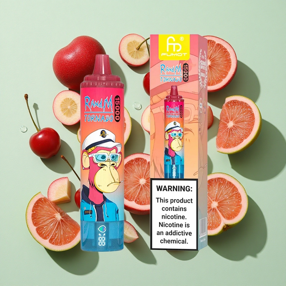RandM Fumot Tornado 15000 Puffs Engangs Vape Kirsebær engros Norge 25ml LCD Skjerm