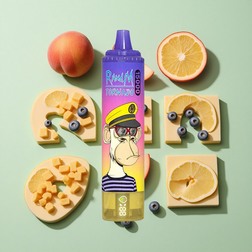 RandM Fumot Tornado 15000 Puffs Fersken Blåbær Godteri engros Norge 25ml LCD Skjerm