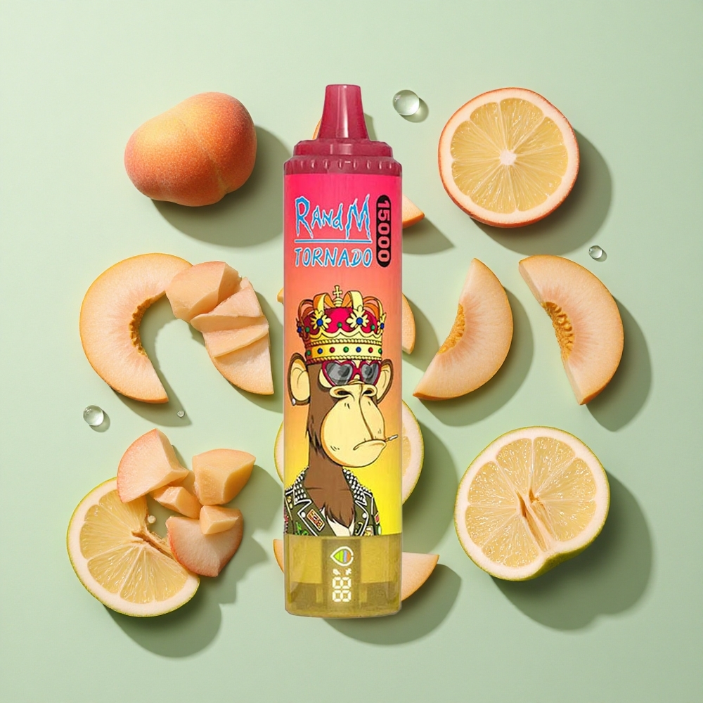 RandM Fumot Tornado 15000 Puffs Fersken Is engros Norge 25ml LCD