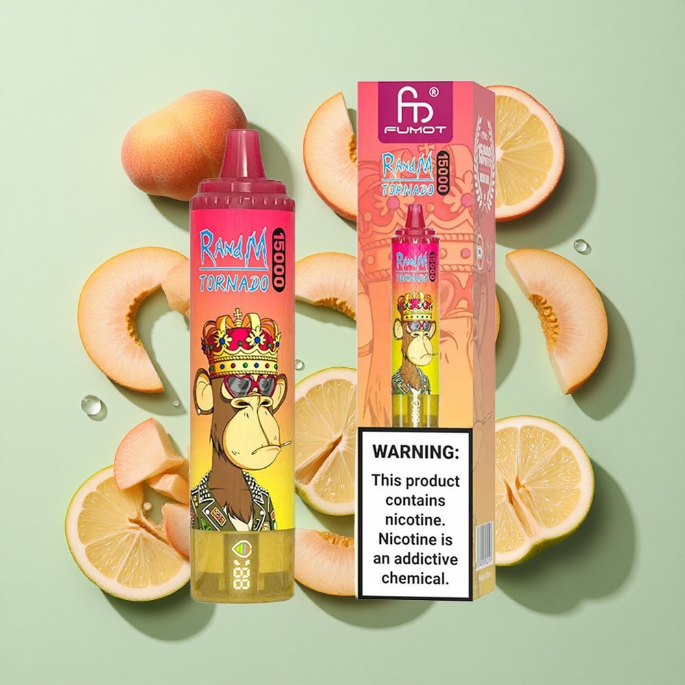 RandM Fumot Tornado 15000 Puffs Fersken Is engros Norge 25ml LCD