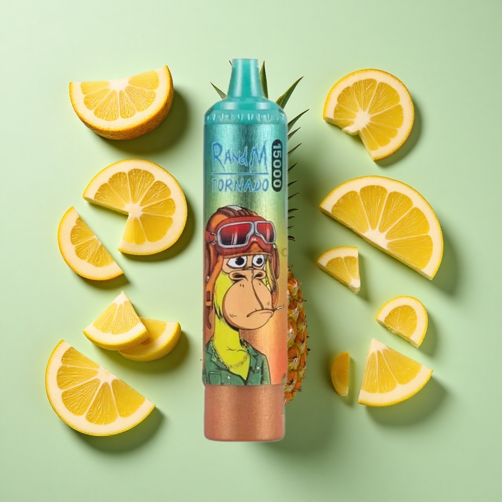 RandM Fumot Tornado 15000 Puffs Iscisert Ananas engros Norge med LCD-skjerm og Type-C-lading