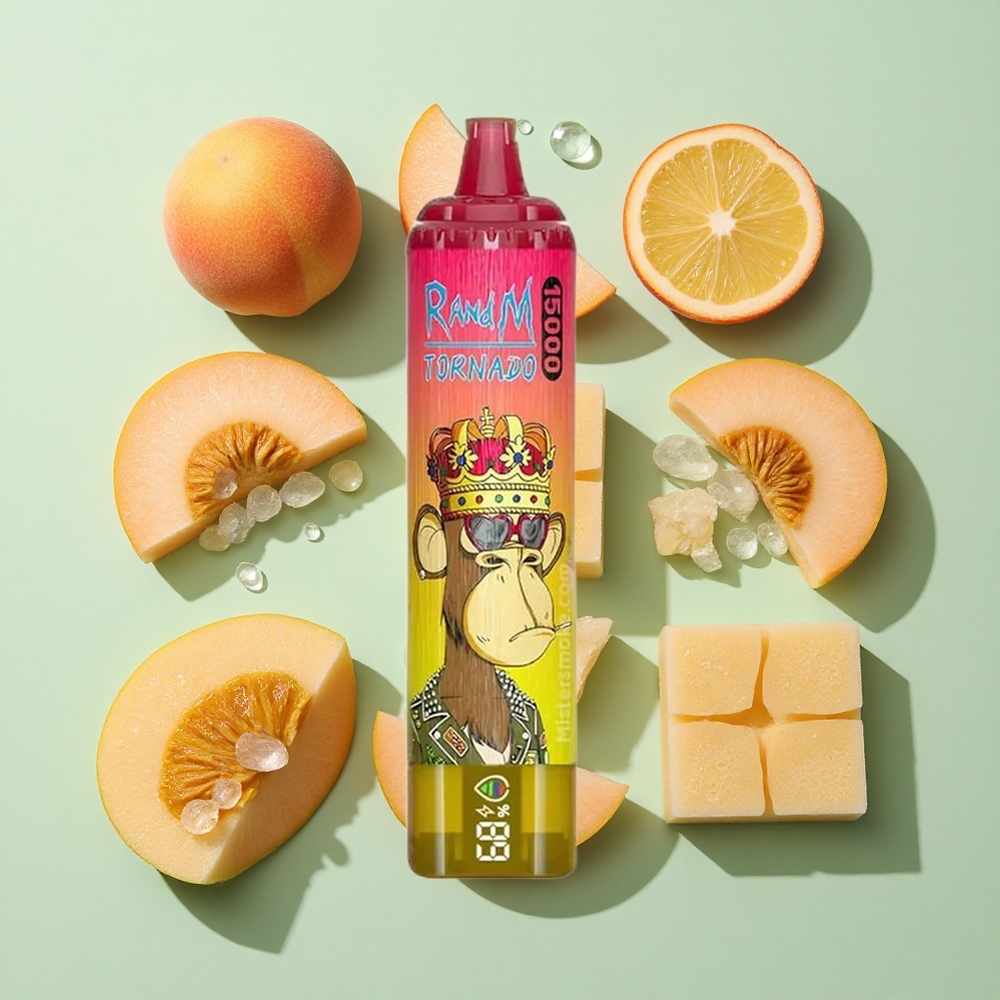 RandM Fumot Tornado 15000 Puffs Iskald Fersken Engangs Vape engros Norge 25ml LCD