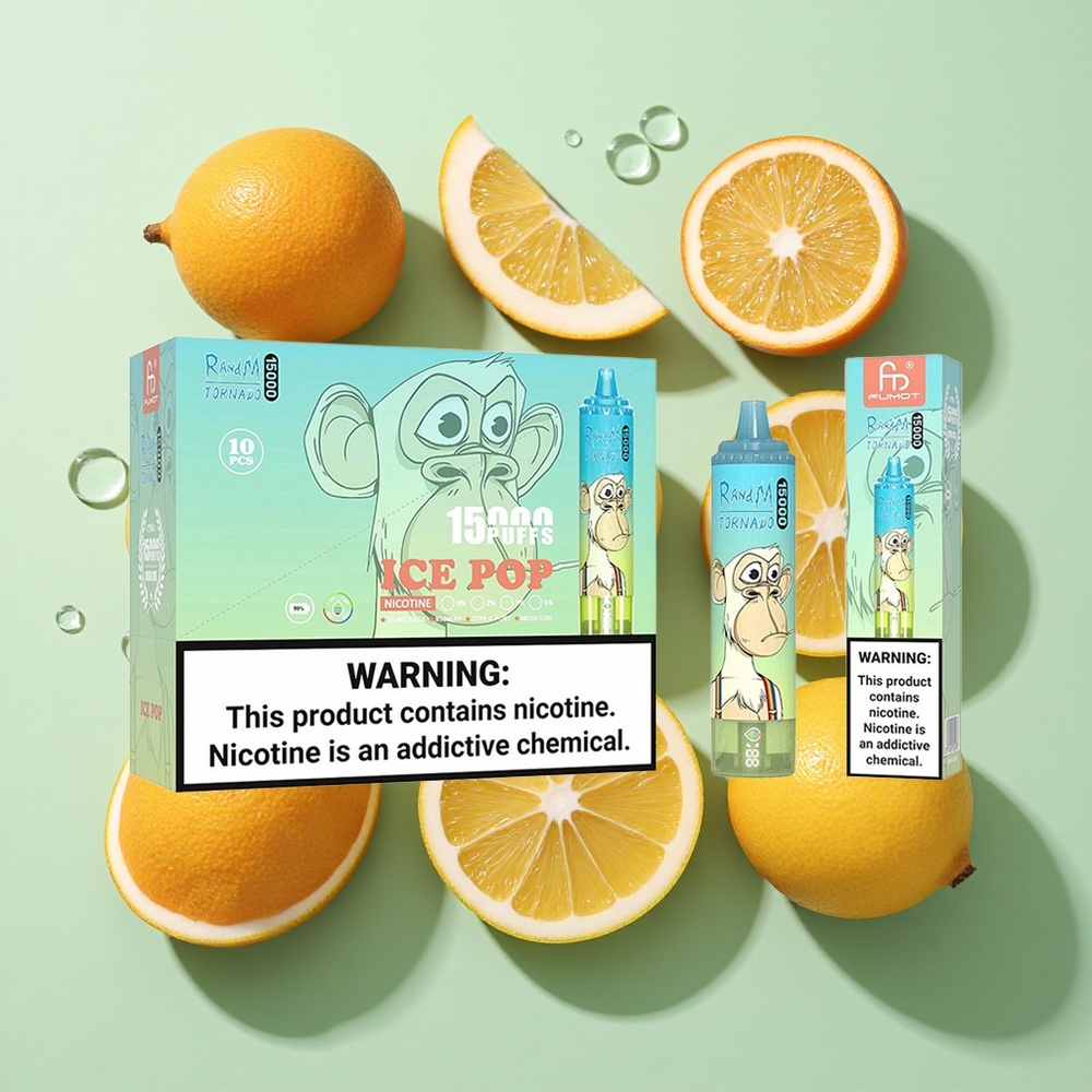 RandM Fumot Tornado 15000 Puffs Iskrem Engangs Vape 25ml engros Norge LCD Skjerm