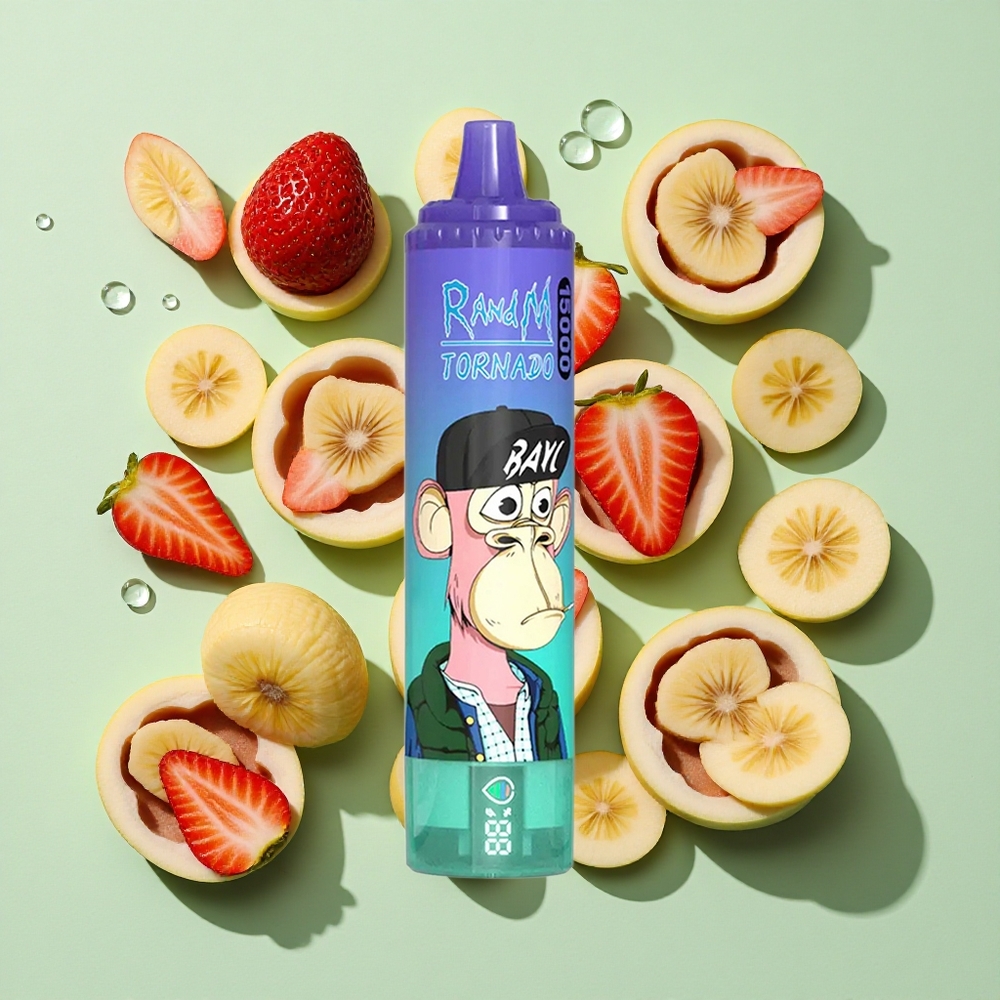 RandM Fumot Tornado 15000 Puffs Jordbær Banan engros Norge 25ml LCD Skjerm