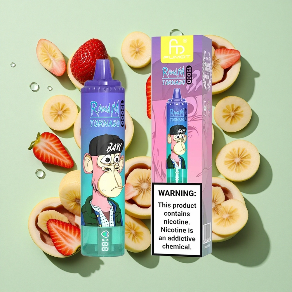 RandM Fumot Tornado 15000 Puffs Jordbær Banan engros Norge 25ml LCD Skjerm