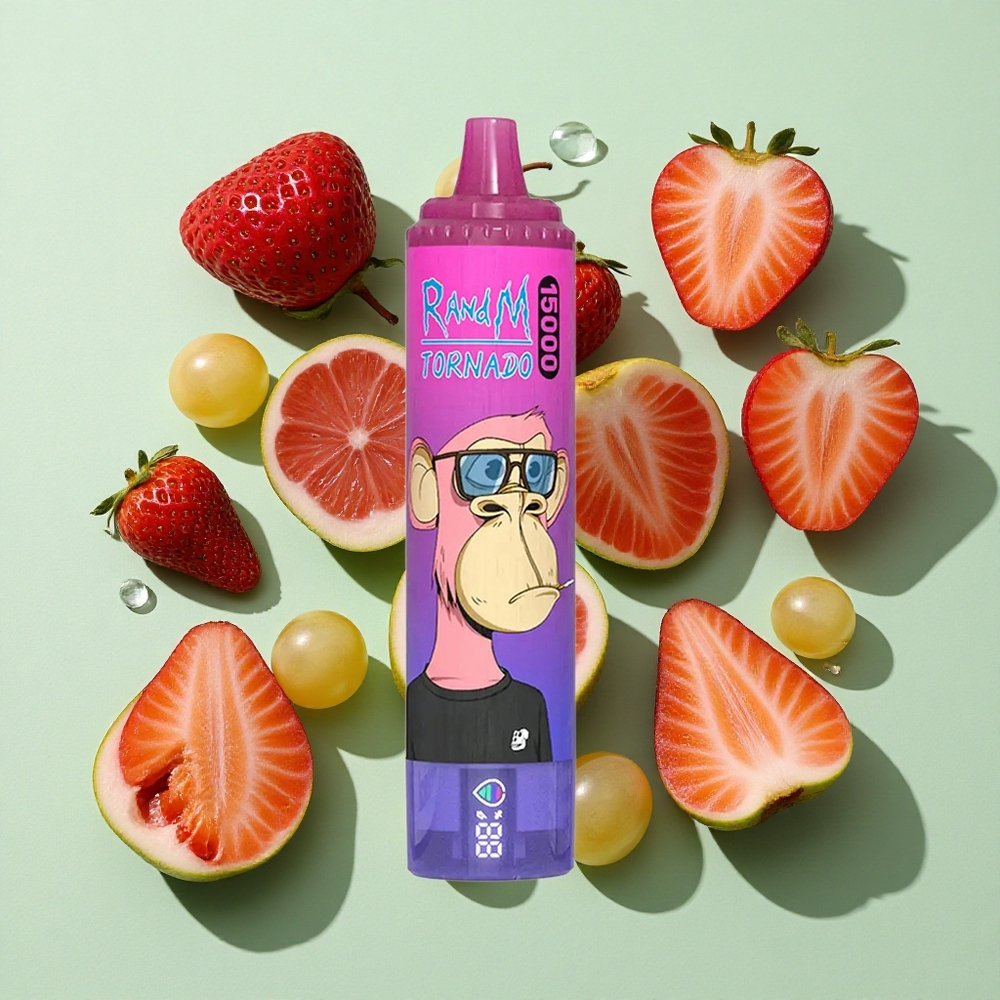 RandM Fumot Tornado 15000 Puffs Jordbær Drue Engangs Vape engros Norge 25ml LCD