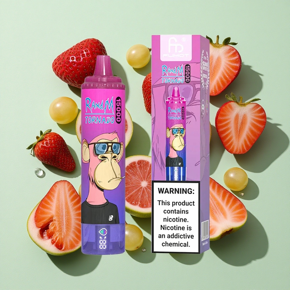 RandM Fumot Tornado 15000 Puffs Jordbær Drue Engangs Vape engros Norge 25ml LCD