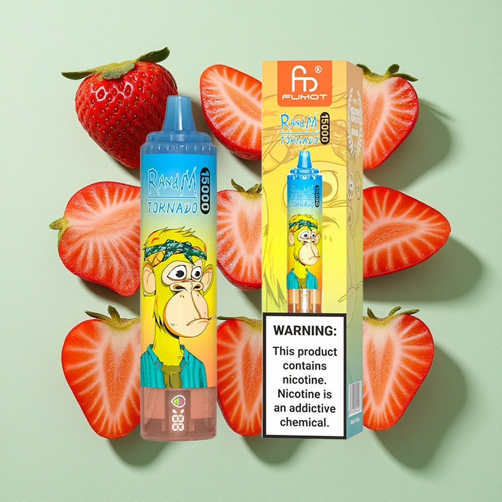 RandM Fumot Tornado 15000 Puffs Jordbær Engangs Vape 25ml engros Norge Type-C