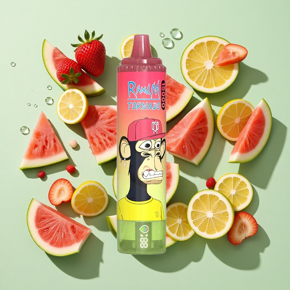 RandM Fumot Tornado 15000 Puffs Jordbær Vannmelon Lemonade engros Norge 25ml LCD
