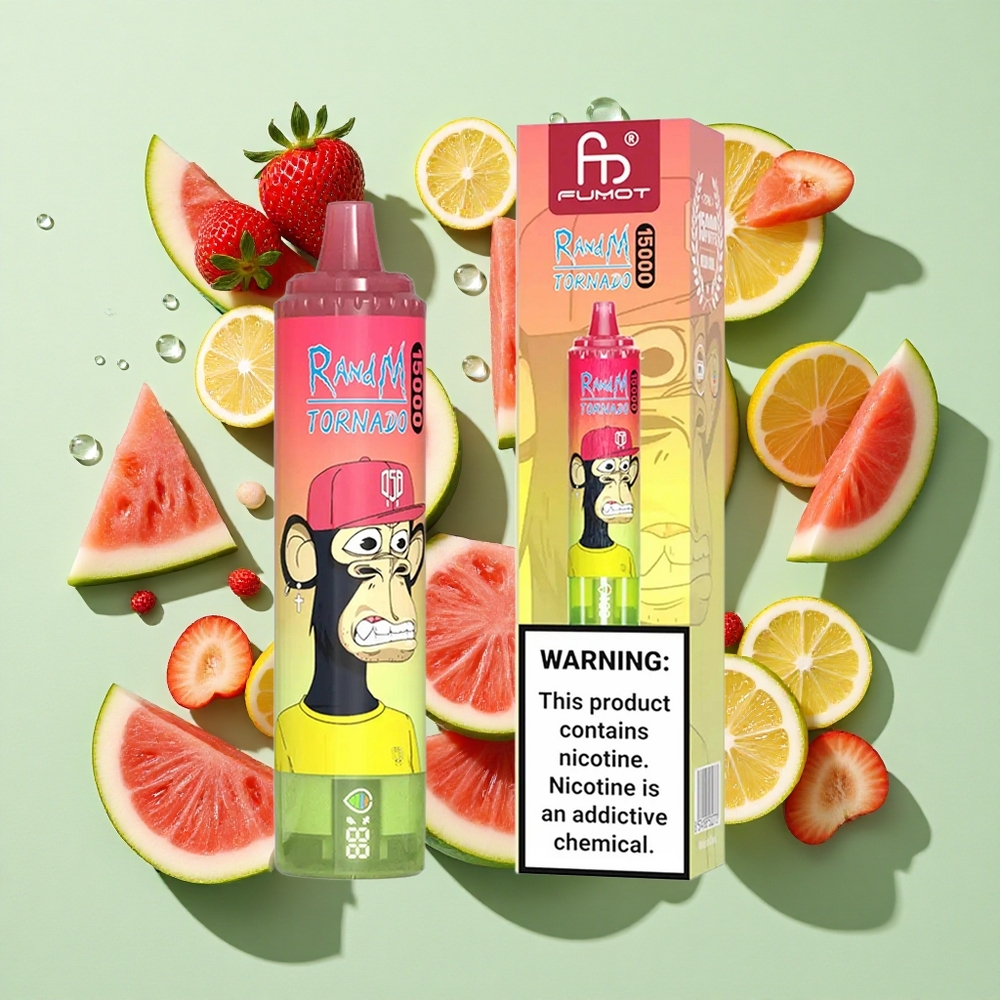 RandM Fumot Tornado 15000 Puffs Jordbær Vannmelon Lemonade engros Norge 25ml LCD