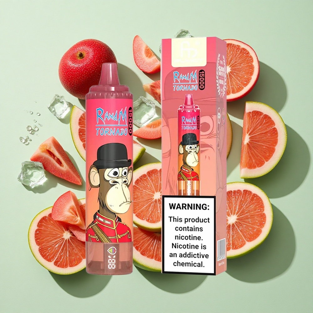 RandM Fumot Tornado 15000 Puffs Rød Energi Is engros Norge 25ml LCD Skjerm