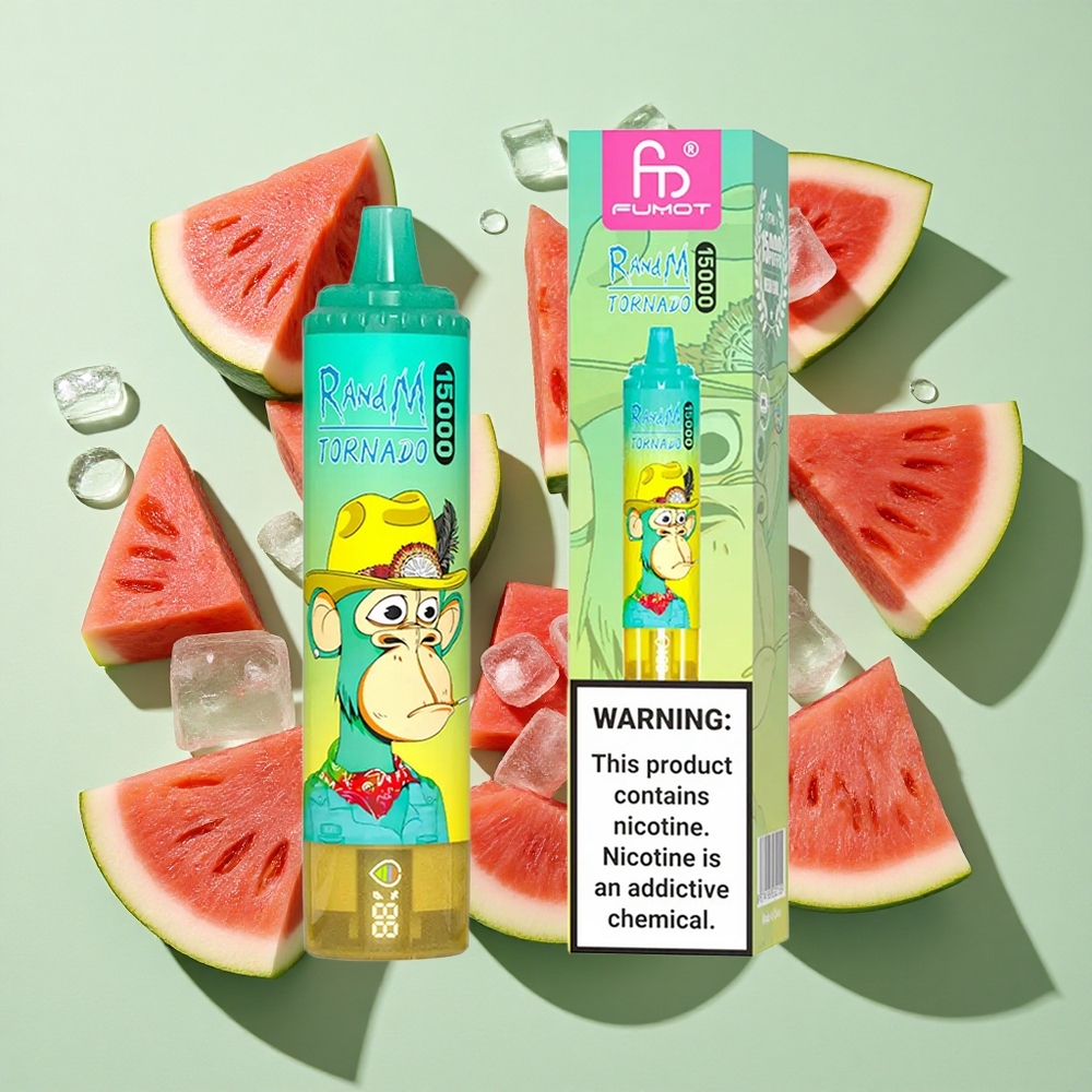 RandM Fumot Tornado 15000 Puffs Vannmelon Is Engangs Vape 25ml engros Norge LCD Skjerm