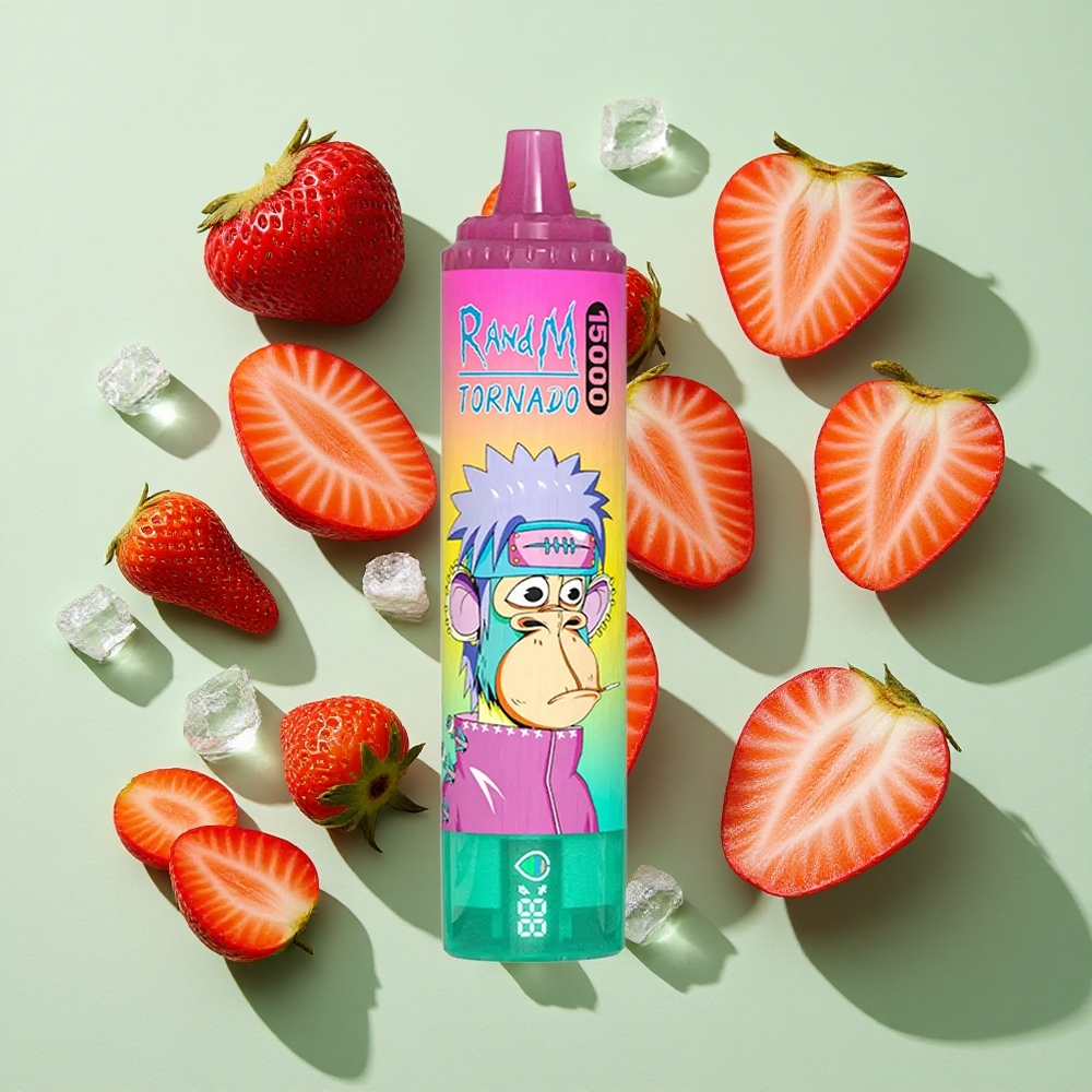 RandM Fumot Tornado 15 000 Puffs Jordbær Is Engangs Vape 25ml LCD engros Norge