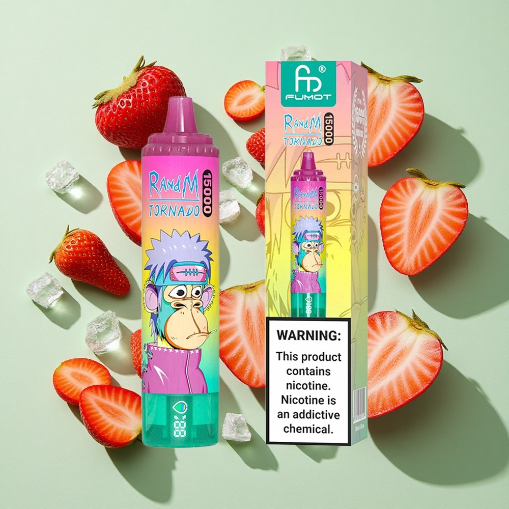 RandM Fumot Tornado 15 000 Puffs Jordbær Is Engangs Vape 25ml LCD engros Norge