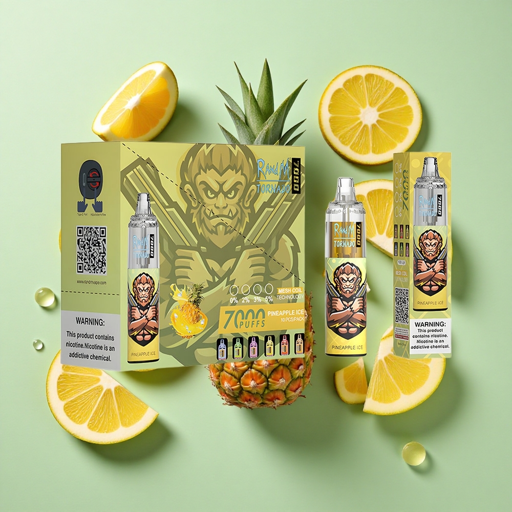 RandM Fumot Tornado 7000 Puffs Ananas Is engros Norge 14ML E-væske 850 MAH Batteri
