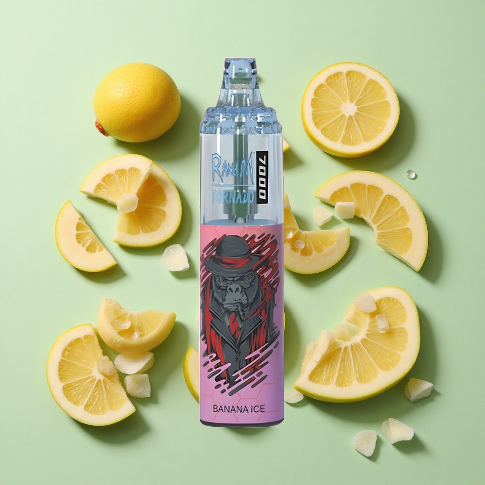 RandM Fumot Tornado 7000 Puffs Banan Is Engangs Vape 14 ML E-væske engros Norge RGB Lys