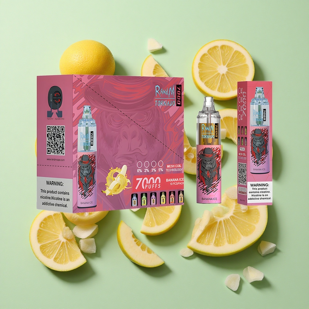 RandM Fumot Tornado 7000 Puffs Banan Is Engangs Vape 14 ML E-væske engros Norge RGB Lys