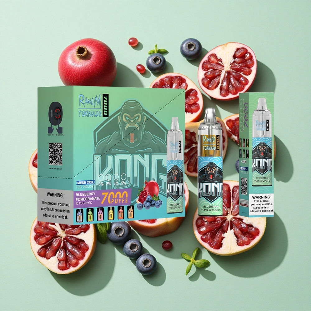 RandM Fumot Tornado 7000 Puffs Blåbær Granateple engros Norge 14 ML E-væske 850 MAH Batteri