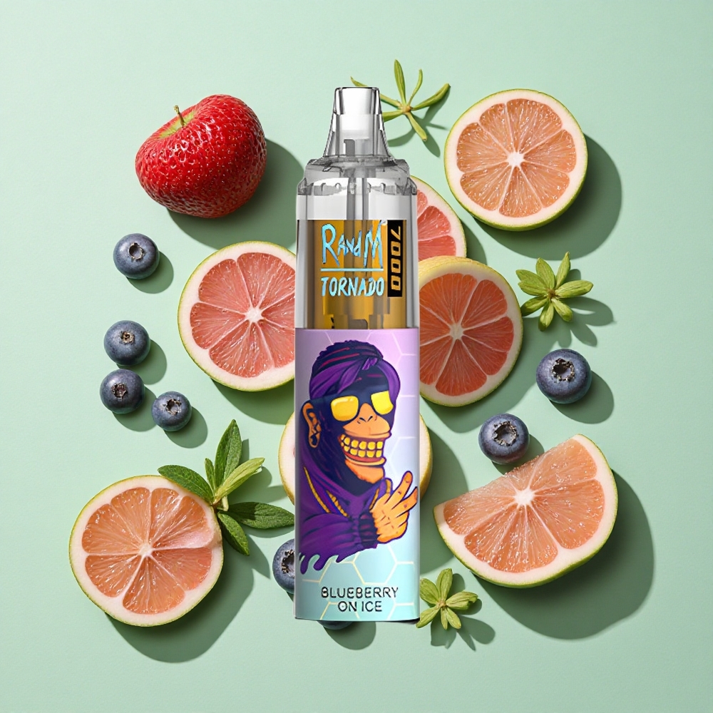 RandM Fumot Tornado 7000 Puffs Blåbær På Is engros Norge 14 ML E-væske Luftjusterbar