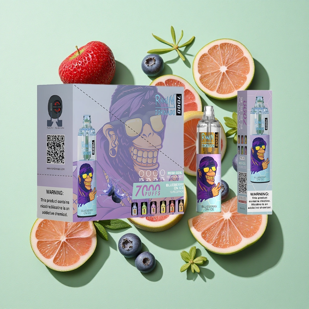 RandM Fumot Tornado 7000 Puffs Blåbær På Is engros Norge 14 ML E-væske Luftjusterbar