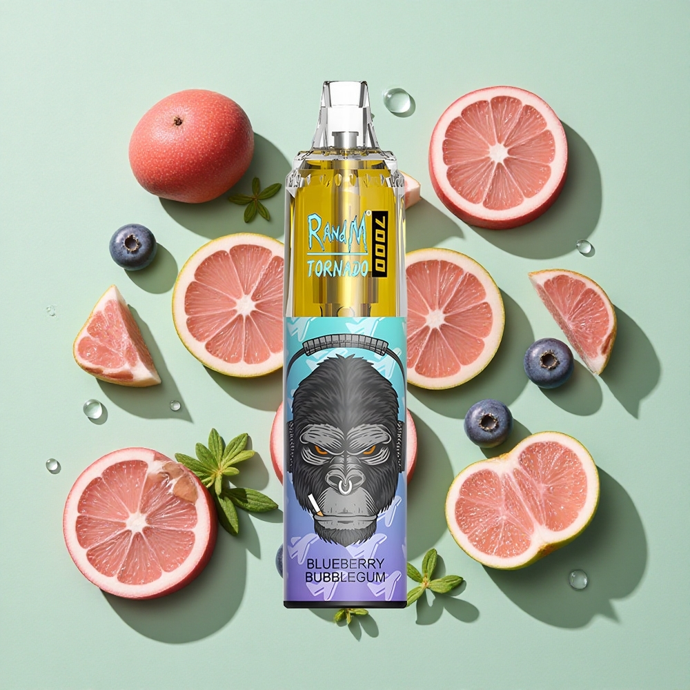 RandM Fumot Tornado 7000 Puffs Blåbær Tyggegummi engros Norge 14 ML E-væske 850 MAH Batteri