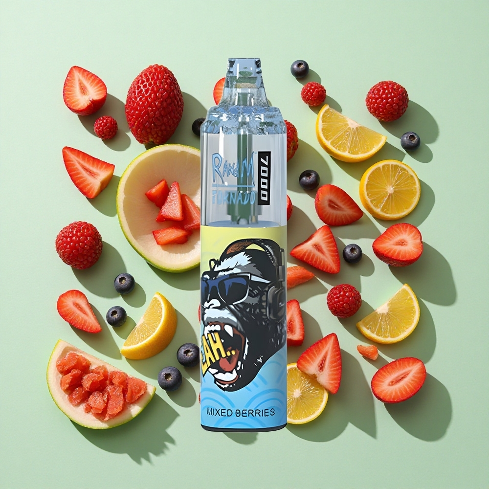 RandM Fumot Tornado 7000 Puffs Blandede Bær engros Norge 14 ML E-væske Luftjusterbar