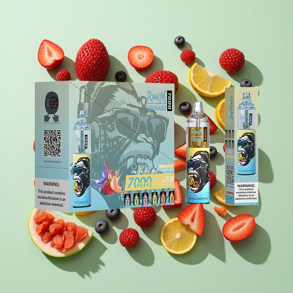 RandM Fumot Tornado 7000 Puffs Blandede Bær engros Norge 14 ML E-væske Luftjusterbar