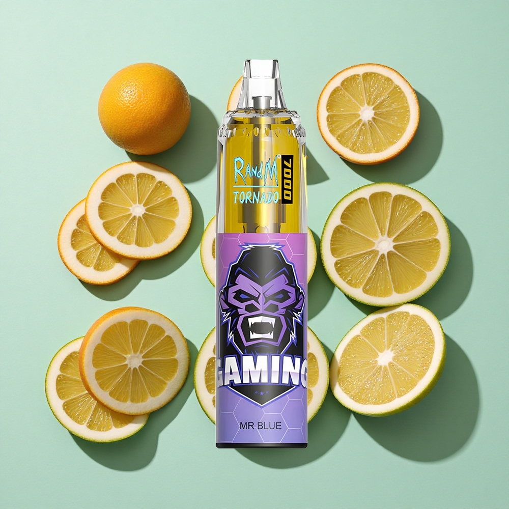 RandM Fumot Tornado 7000 Puffs Dr. Blå 14 ML E-væske engros Norge RGB Lys
