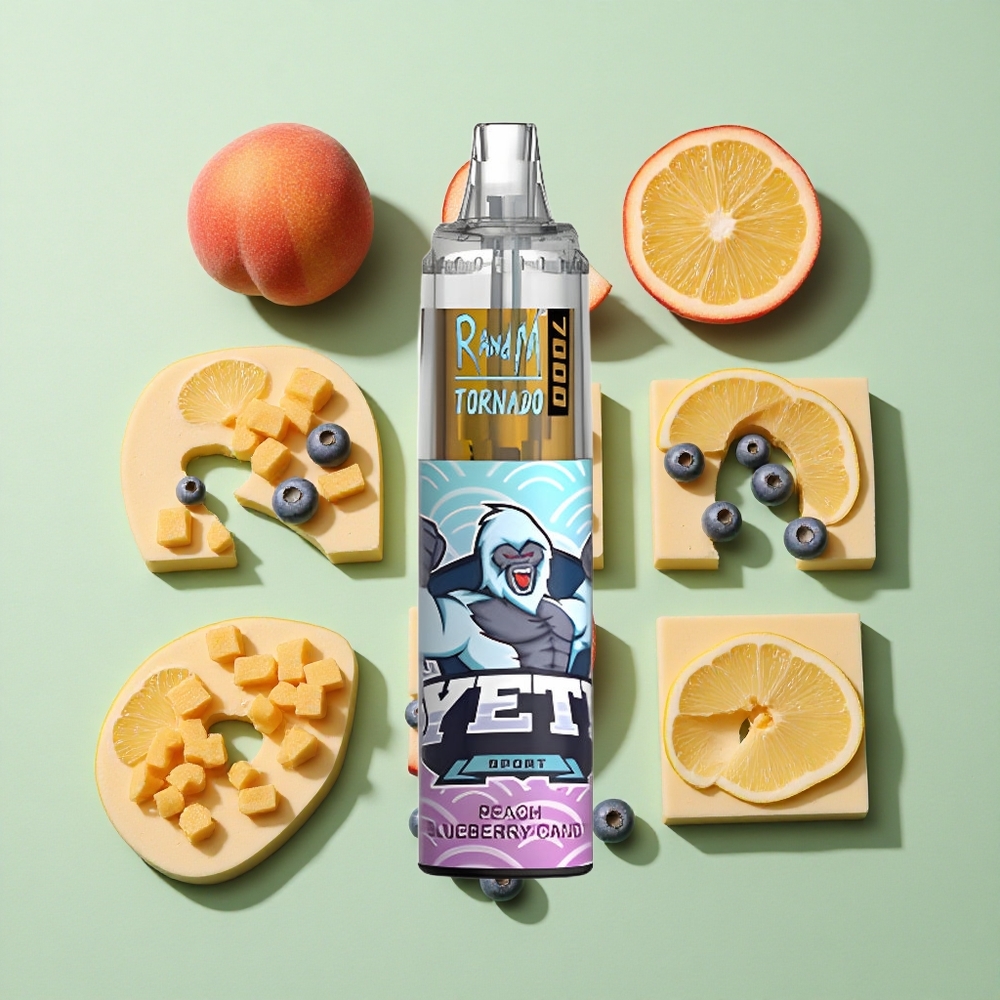 RandM Fumot Tornado 7000 Puffs Fersken Blåbær Godteri engros Norge 14 ML E-væske 850 MAH Batteri